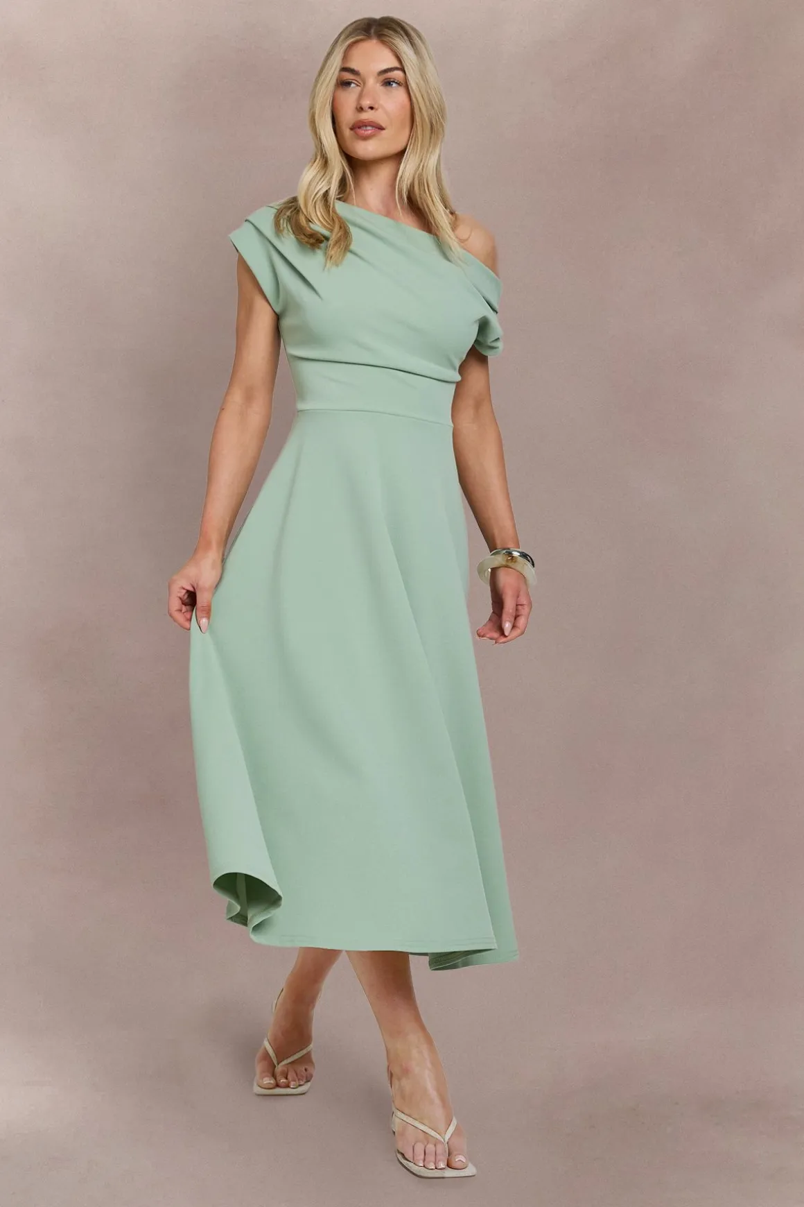 Robe Patineuse Midi Asymétrique En Crêpe