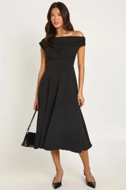 Robe Patineuse Midi En Crêpe Jersey À Épaule Drapée