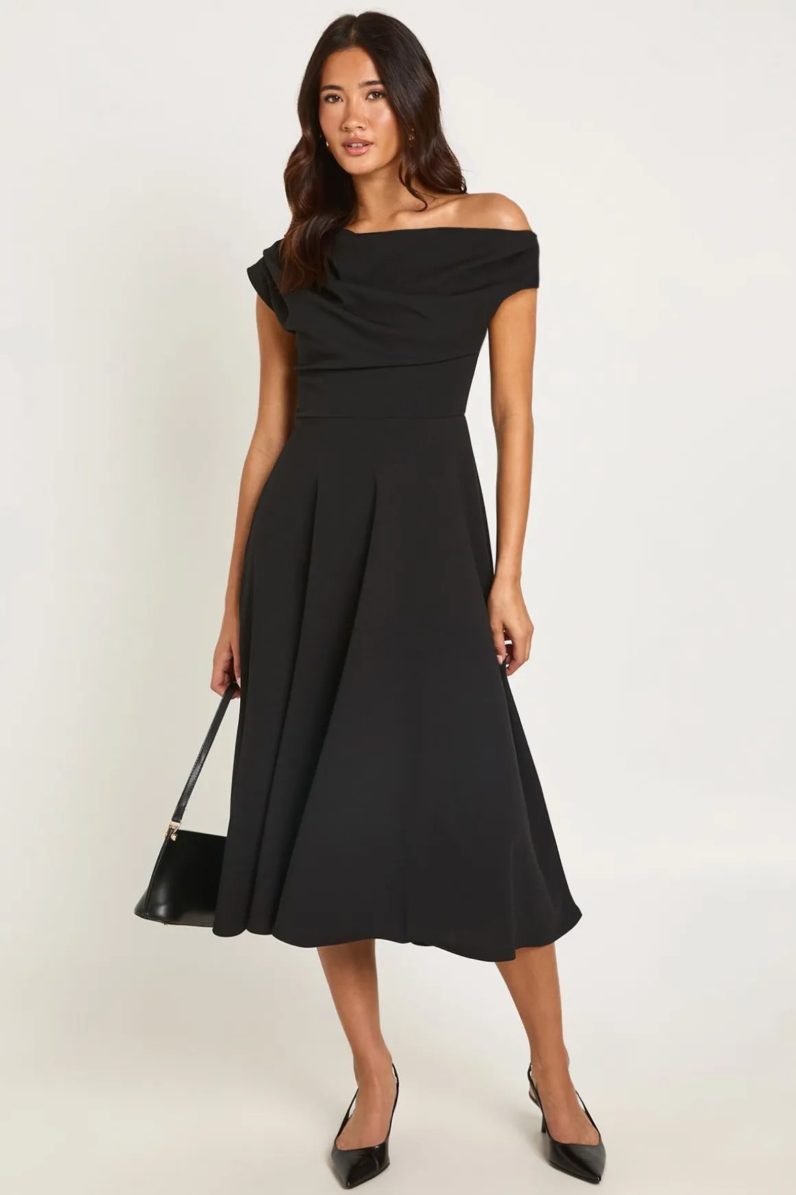 Robe Patineuse Midi En Crêpe Jersey À Épaule Drapée