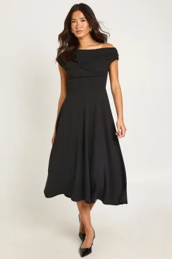 Robe Patineuse Midi En Crêpe Jersey À Épaule Drapée