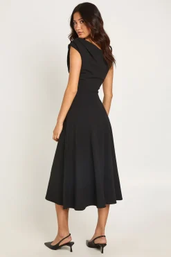Robe Patineuse Midi En Crêpe Jersey À Épaule Drapée