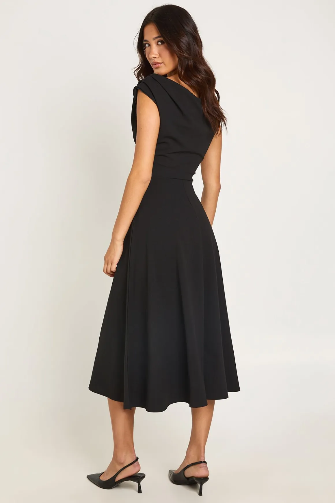 Robe Patineuse Midi En Crêpe Jersey À Épaule Drapée