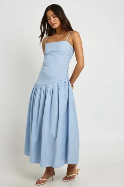 Robe Patineuse Midi En Lin Avec Fronces Et Ourlet Tombant