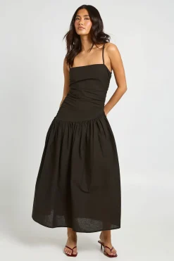 Robe Patineuse Midi En Lin À Ourlet Asymétrique Et Fronces