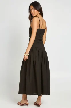 Robe Patineuse Midi En Lin À Ourlet Asymétrique Et Fronces