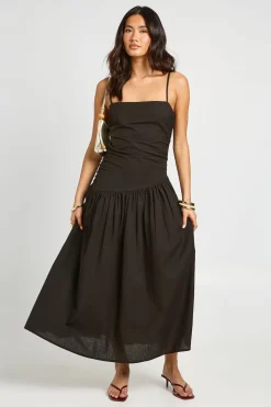 Robe Patineuse Midi En Lin À Ourlet Asymétrique Et Fronces