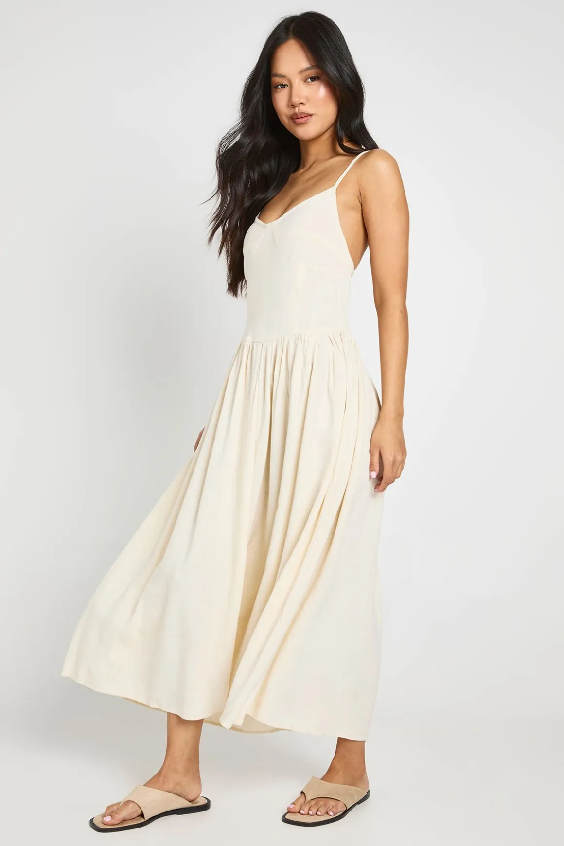 Robe Patineuse Midi En Lin Premium Avec Détail Corset Petite