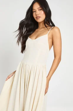 Robe Patineuse Midi En Lin Premium Avec Détail Corset Petite