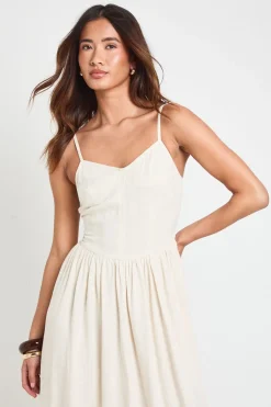 boohoo Robe Patineuse Midi En Lin Premium Avec Détail Corset<Femme Robes Corset|Robes Patineuses