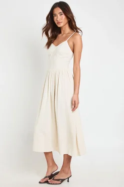 boohoo Robe Patineuse Midi En Lin Premium Avec Détail Corset<Femme Robes Corset|Robes Patineuses