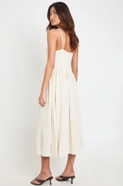 boohoo Robe Patineuse Midi En Lin Premium Avec Détail Corset<Femme Robes Corset|Robes Patineuses