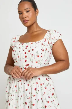 Robe Patineuse Midi Grande Taille En Bengaline À Imprimé Fleuri Ditsy