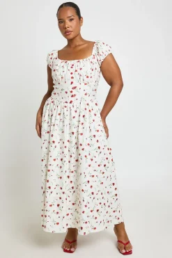Robe Patineuse Midi Grande Taille En Bengaline À Imprimé Fleuri Ditsy