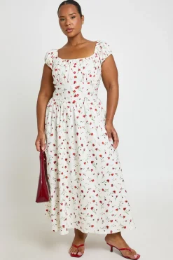 Robe Patineuse Midi Grande Taille En Bengaline À Imprimé Fleuri Ditsy