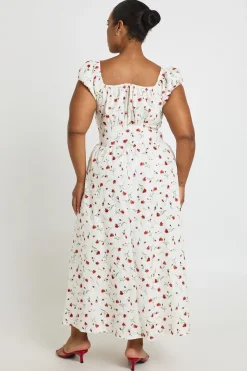 Robe Patineuse Midi Grande Taille En Bengaline À Imprimé Fleuri Ditsy