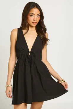 Robe Patineuse Mini À Décolleté Plongeant Et Nœud Devant