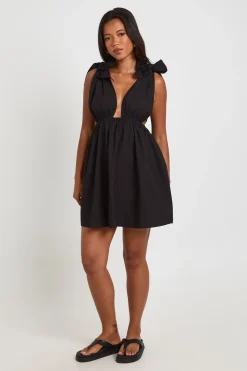 Robe Patineuse Mini En Popeline De Coton Avec Liens Aux Épaules