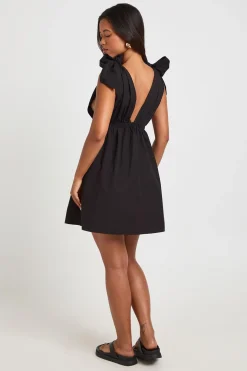 Robe Patineuse Mini En Popeline De Coton Avec Liens Aux Épaules