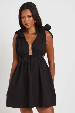 Robe Patineuse Mini En Popeline De Coton Avec Liens Aux Épaules