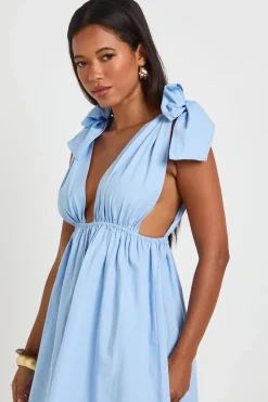 Robe Patineuse Mini En Popeline De Coton Avec Nœuds Aux Épaules