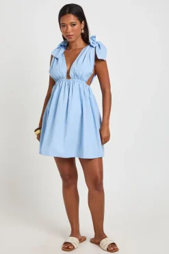 Robe Patineuse Mini En Popeline De Coton Avec Nœuds Aux Épaules