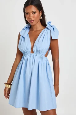 Robe Patineuse Mini En Popeline De Coton Avec Nœuds Aux Épaules