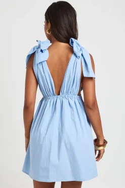 Robe Patineuse Mini En Popeline De Coton Avec Nœuds Aux Épaules