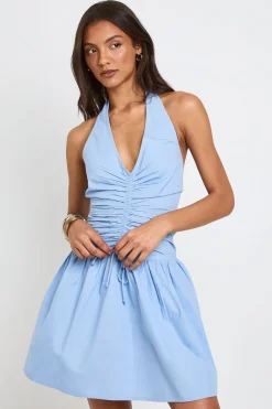 boohoo Robe Patineuse Mini En Popeline De Coton Avec Encolure Dos-nu Et Fronces Devant<Femme Robes Patineuses|Robes