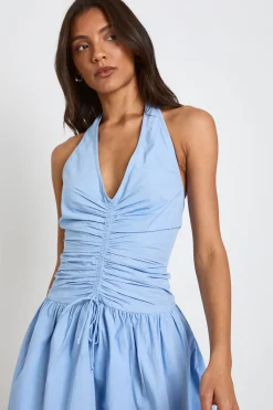 boohoo Robe Patineuse Mini En Popeline De Coton Avec Encolure Dos-nu Et Fronces Devant<Femme Robes Patineuses|Robes