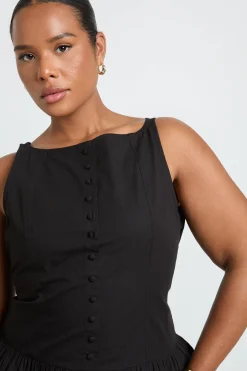 Robe Patineuse Mini Grande Taille Col Bateau Avec Détail Boutonnage