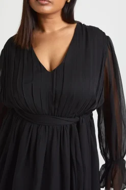 Robe Patineuse Mini Grande Taille en Mousseline à Manches Bouffantes et Taille Nouée