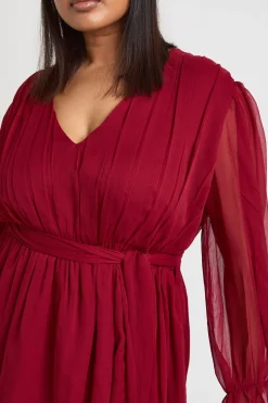 boohoo Robe Patineuse Mini Grande Taille en Mousseline à Manches Bouffantes et Ceinture Nouée<Femme Robes Patineuses|Robes À Manches Longues