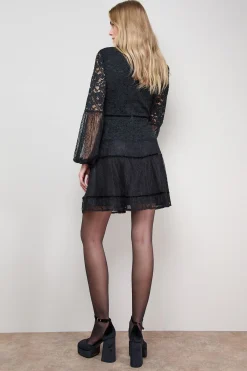 Oasis Robe Patineuse Mini à Manches Ballon en Mélange Mesh et Dentelle<Femme Satin Et Dentelle|Robes Patineuses
