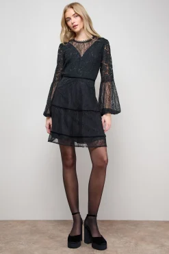 Oasis Robe Patineuse Mini à Manches Ballon en Mélange Mesh et Dentelle<Femme Satin Et Dentelle|Robes Patineuses