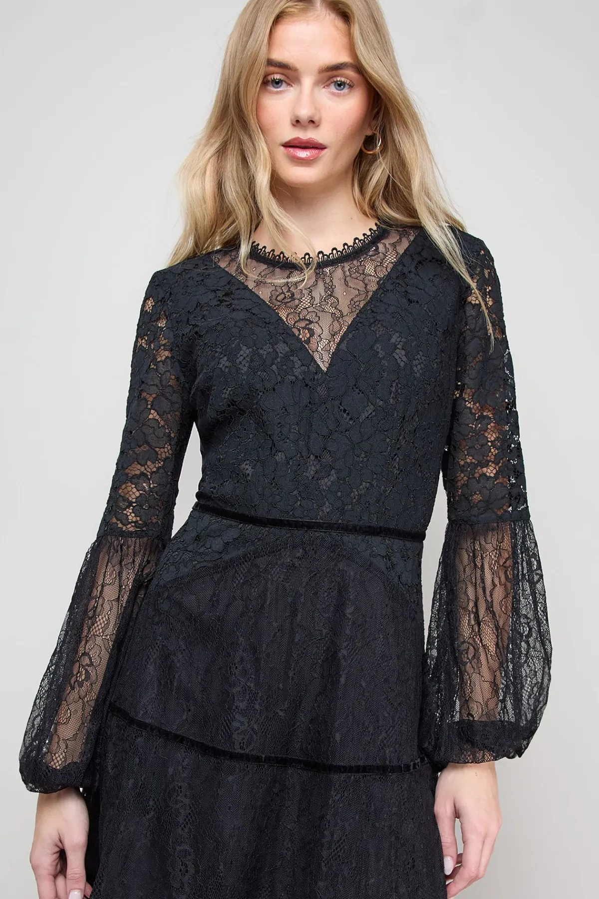 Oasis Robe Patineuse Mini à Manches Ballon en Mélange Mesh et Dentelle<Femme Satin Et Dentelle|Robes Patineuses