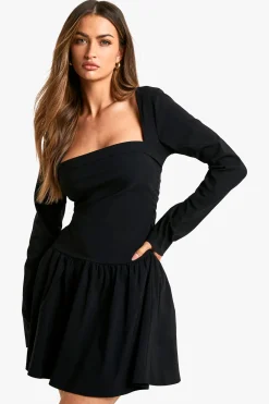 boohoo Robe Patineuse Mini À Manches Longues<Femme Robes Patineuses|Robes À Manches Longues