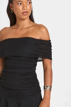 boohoo Robe Patineuse Moulante À Encolure Bardot En Mesh<Femme Robes Patineuses|Robes
