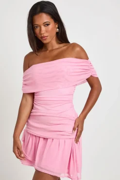 Robe Patineuse Moulante À Encolure Bardot En Mesh Froncé