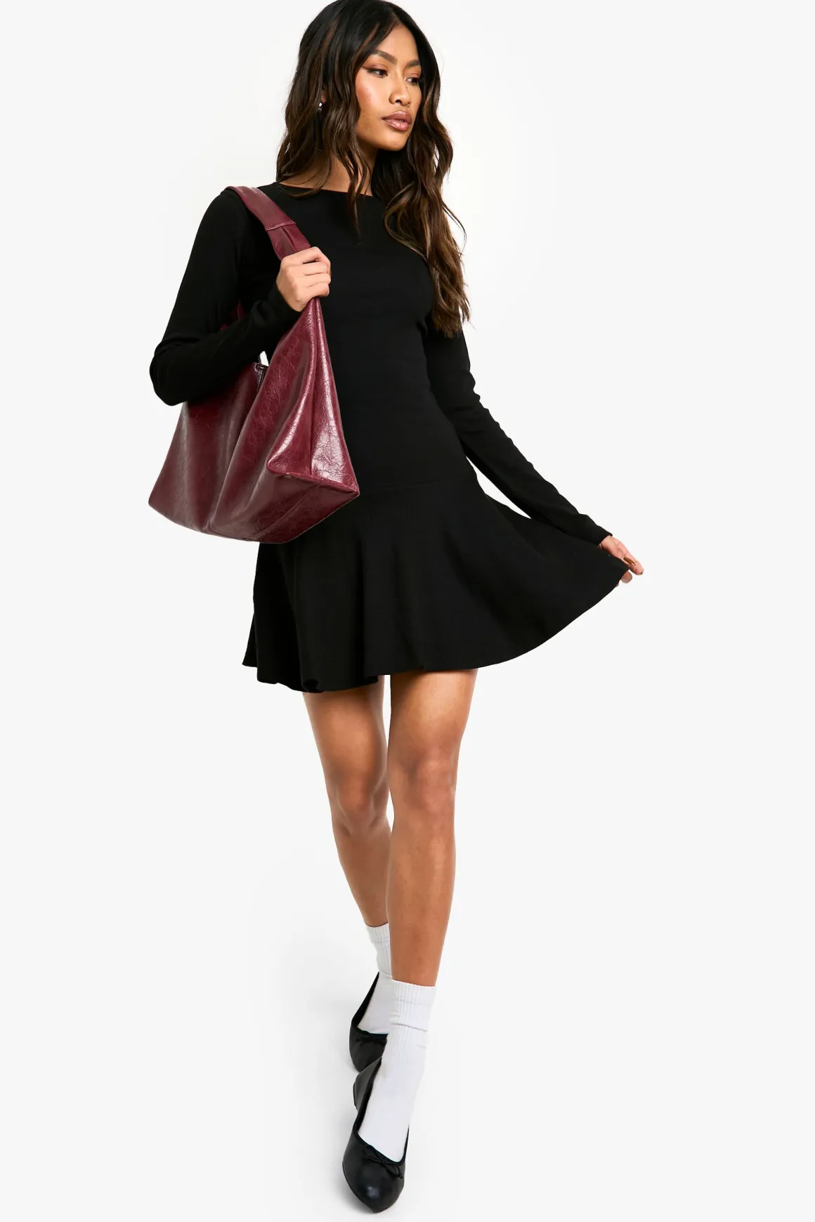 Robe patineuse à ourlet tombé en côtes