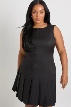boohoo Robe patineuse plissée boutonnée en tissu pour grandes tailles<Femme Robes Patineuses|Robes