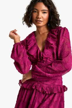 Robe Patineuse Plissée à Décolleté Plongeant avec Volants et Motif Floral Dévoré Tall