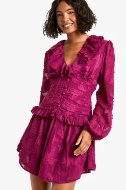 Robe Patineuse Plissée à Décolleté Plongeant avec Volants et Motif Floral Dévoré Tall