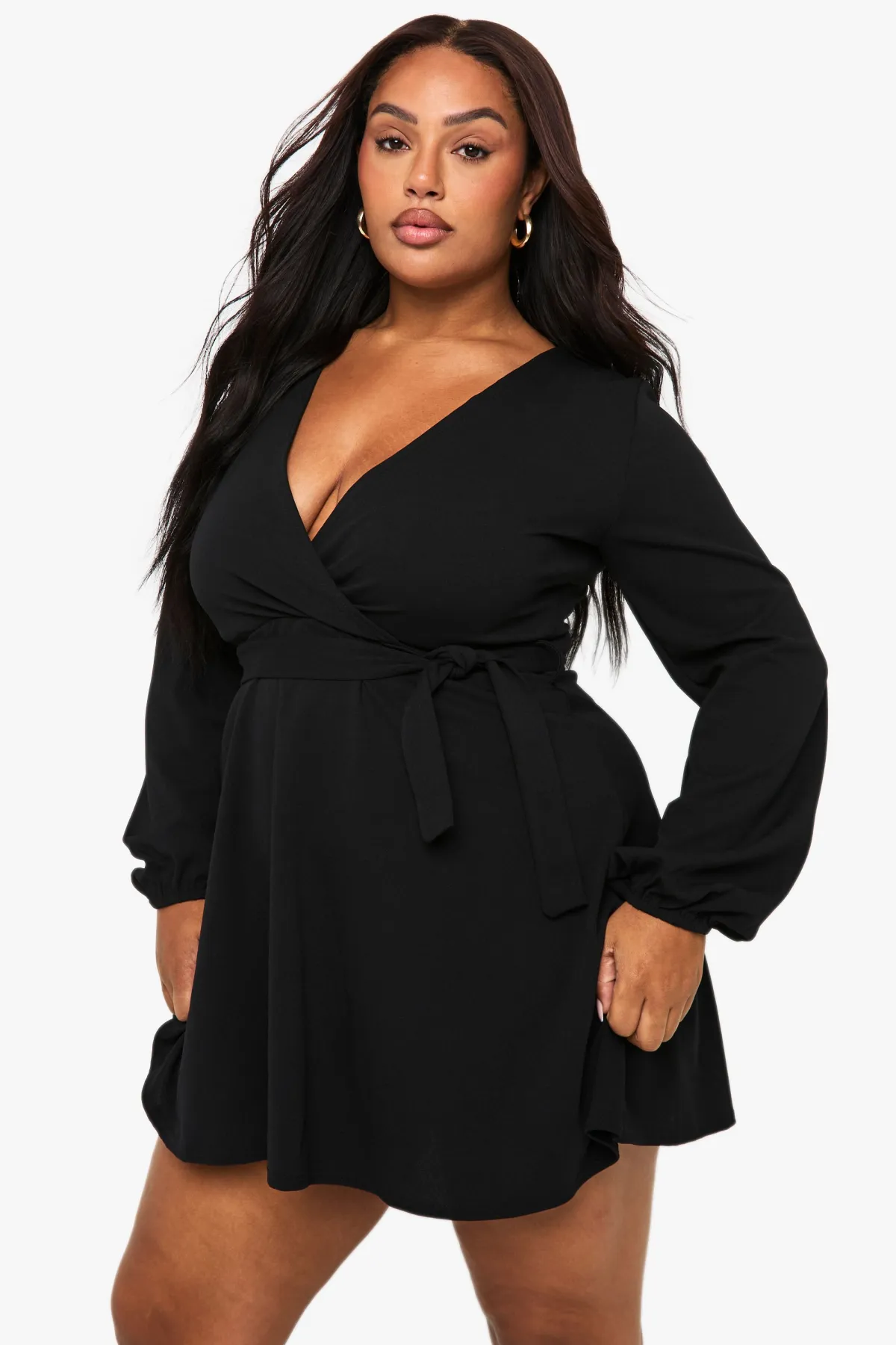 boohoo Robe patineuse Plus à ceinture nouable<Femme Robes Patineuses|Robes À Manches Longues