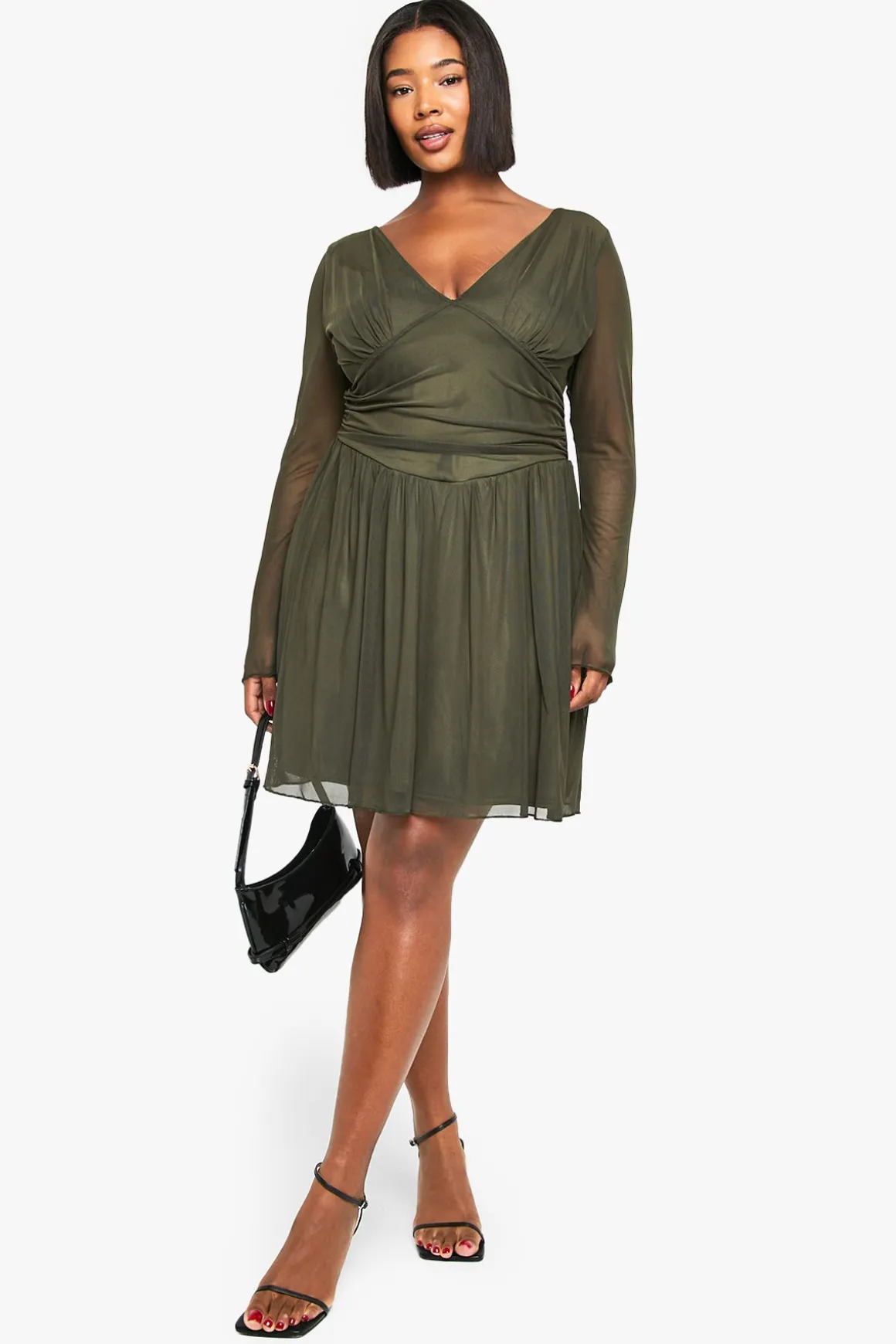 Robe patineuse Plus à manches longues avec détails de corset plongeant