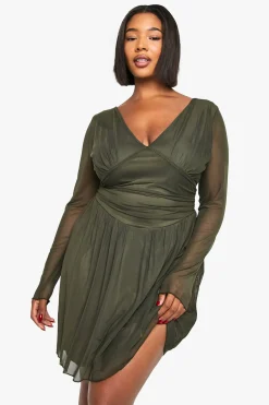 Robe patineuse Plus à manches longues avec détails de corset plongeant