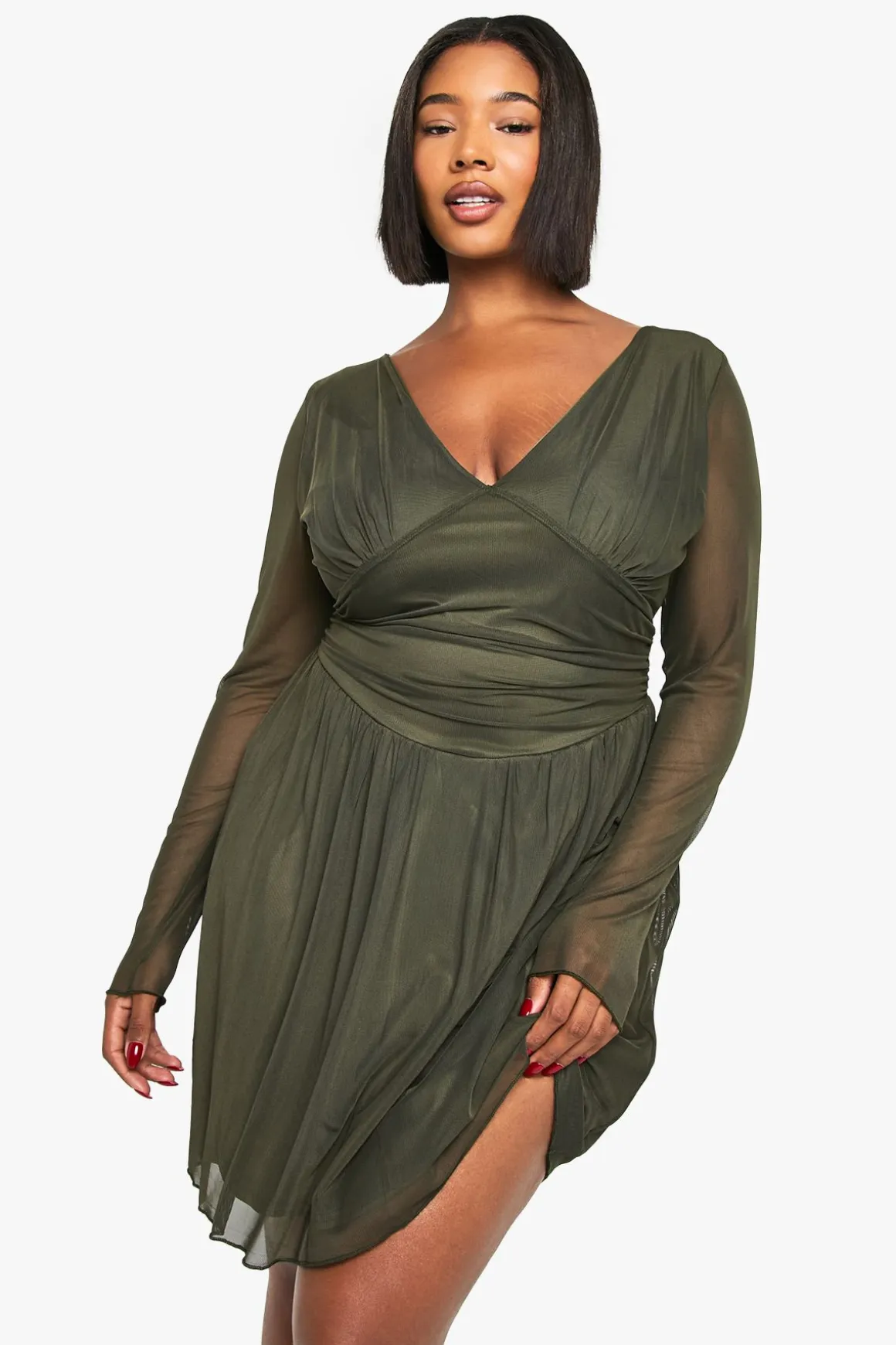 Robe patineuse Plus à manches longues avec détails de corset plongeant
