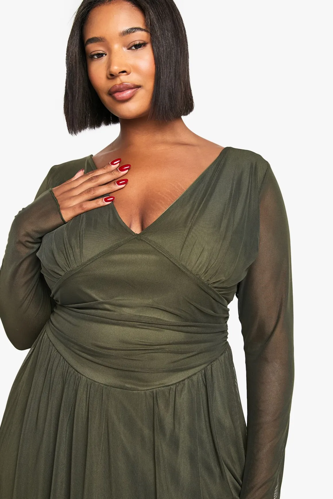 Robe patineuse Plus à manches longues avec détails de corset plongeant