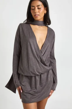 boohoo Robe Patineuse Portefeuille Chinée avec Détail Foulard<Femme Robes Patineuses|Robes À Manches Longues