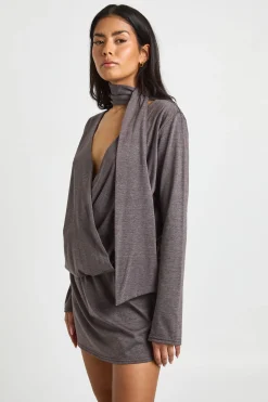 boohoo Robe Patineuse Portefeuille Chinée avec Détail Foulard<Femme Robes Patineuses|Robes À Manches Longues