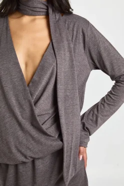 boohoo Robe Patineuse Portefeuille Chinée avec Détail Foulard<Femme Robes Patineuses|Robes À Manches Longues